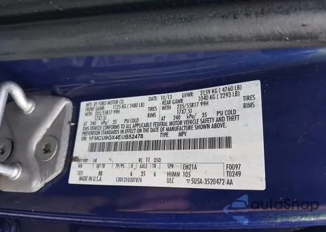 2014 Ford Escape Se z USA, uszkodzony, nr VIN 1FMCU9GX4EUB52478